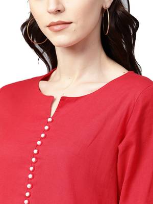 Shree Women Red Cotton Linen Solid Kurta 5