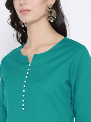 Shree Women Teal Cotton Solid Kurta 5