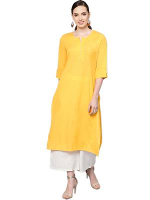 Shree Women Yellow Cotton Solid Kurta 1