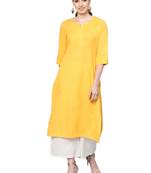 Shree Women Yellow Cotton Solid Kurta