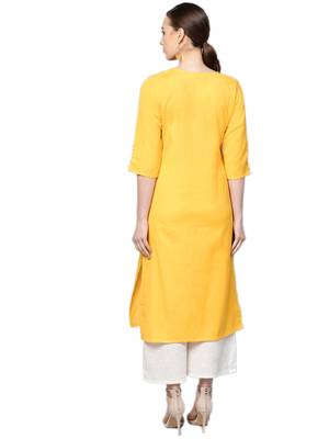 Shree Women Yellow Cotton Solid Kurta 2
