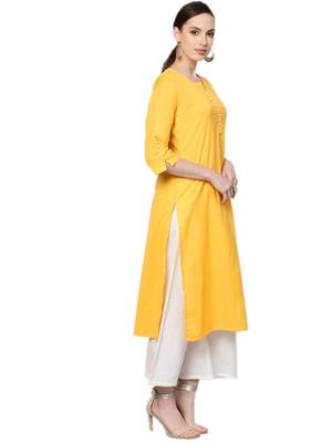 Shree Women Yellow Cotton Solid Kurta 3