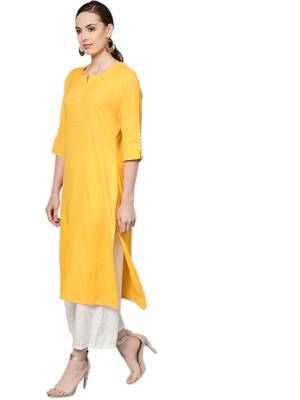 Shree Women Yellow Cotton Solid Kurta 4
