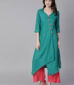 Shree Women Teal Rayon Solid Kurta