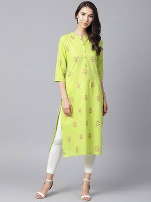 Shree Women Bright Green Cotton Printed Kurta 1