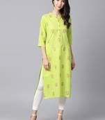 Shree Women Bright Green Cotton Printed Kurta