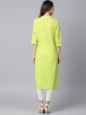 Shree Women Bright Green Cotton Printed Kurta 2