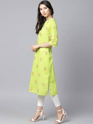 Shree Women Bright Green Cotton Printed Kurta 3