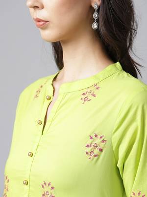 Shree Women Bright Green Cotton Printed Kurta 5