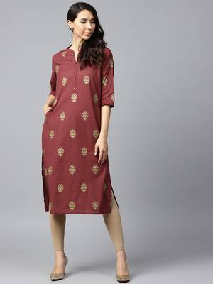 Shree Women Maroon Cotton Printed Kurta 1