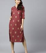 Shree Women Maroon Cotton Printed Kurta