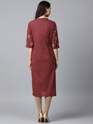 Shree Women Maroon Cotton Printed Kurta 2
