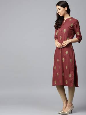 Shree Women Maroon Cotton Printed Kurta 3