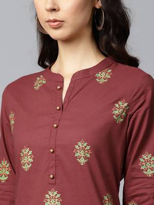 Shree Women Maroon Cotton Printed Kurta 5