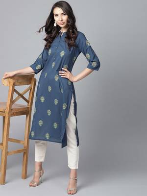 Shree Women Navy Cotton Printed Kurta 1