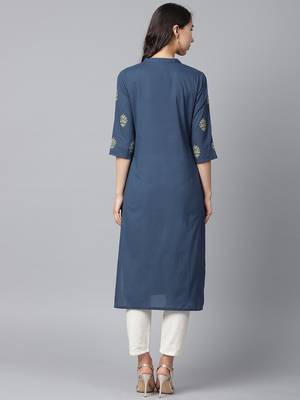 Shree Women Navy Cotton Printed Kurta 2