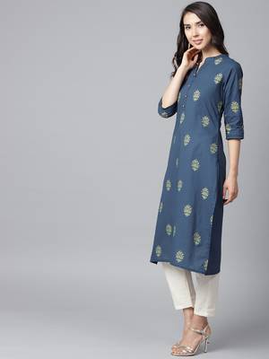 Shree Women Navy Cotton Printed Kurta 3
