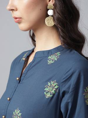 Shree Women Navy Cotton Printed Kurta 5