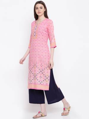 Shree Women Pink Rayon Printed Kurta 2