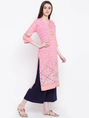 Shree Women Pink Rayon Printed Kurta 3