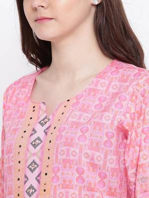 Shree Women Pink Rayon Printed Kurta 4