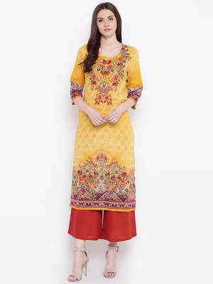 Shree Women Yellow Rayon Printed Kurta 1