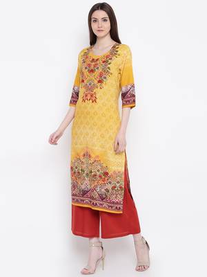 Shree Women Yellow Rayon Printed Kurta 3