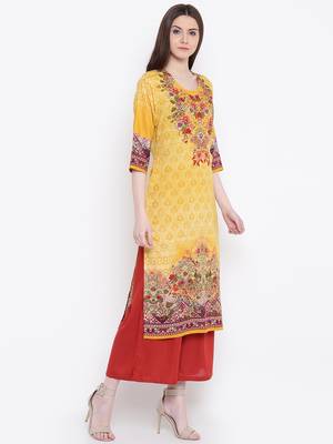 Shree Women Yellow Rayon Printed Kurta 4