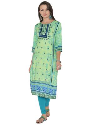 Shree Women L.Green Rayon Printed Kurta 1