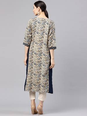 Shree Women Beige & Blue Rayon Printed Kurta 2