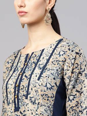 Shree Women Beige & Blue Rayon Printed Kurta 5