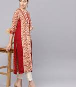 Shree Women Beige & Maroon Rayon Printed Kurta