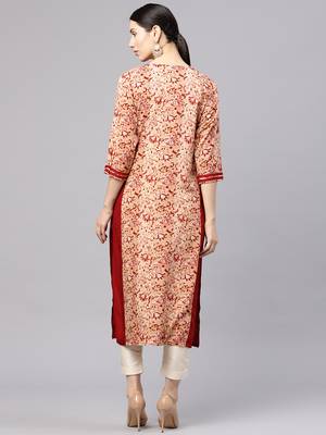 Shree Women Beige & Maroon Rayon Printed Kurta 2