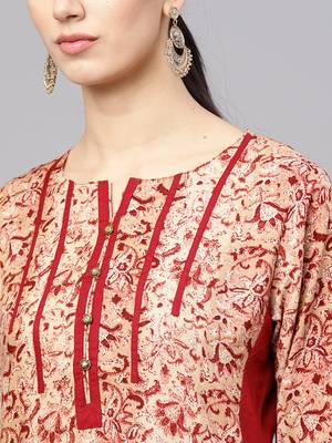 Shree Women Beige & Maroon Rayon Printed Kurta 5