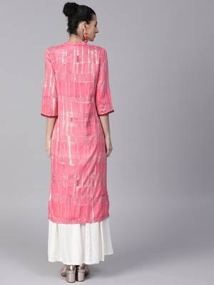Shree Women Pink Rayon Printed Kurta 2
