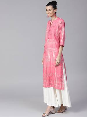 Shree Women Pink Rayon Printed Kurta 3