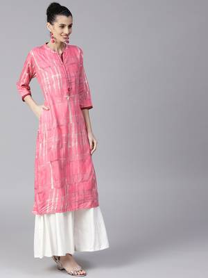 Shree Women Pink Rayon Printed Kurta 4