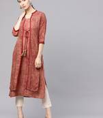 Shree Women Beige & Maroon Rayon Printed Kurta