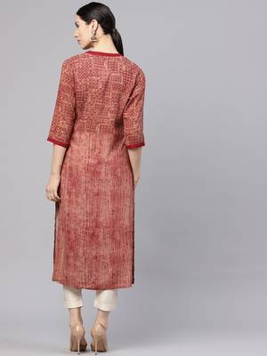 Shree Women Beige & Maroon Rayon Printed Kurta 2