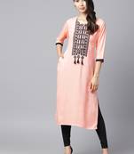 Shree Women Peach Rayon Embroidered Kurta