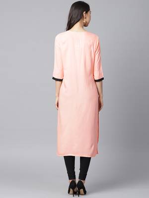 Shree Women Peach Rayon Embroidered Kurta 2