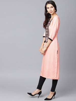 Shree Women Peach Rayon Embroidered Kurta 3