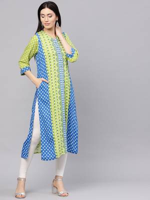 Shree Women Green & Blue Rayon Printed Kurta 1