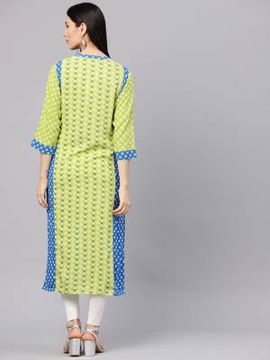 Shree Women Green & Blue Rayon Printed Kurta 2