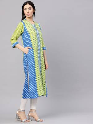 Shree Women Green & Blue Rayon Printed Kurta 4