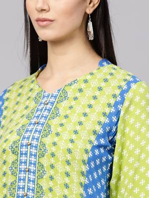 Shree Women Green & Blue Rayon Printed Kurta 5
