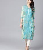 Shree Women Beige & Blue Rayon Printed Kurta