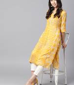 Shree Women Beige & Yellow Rayon Printed Kurta