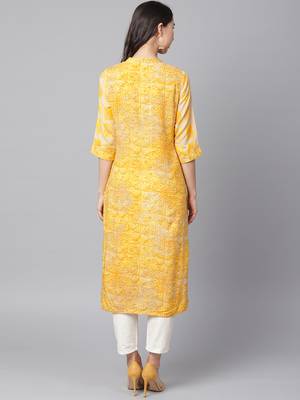 Shree Women Beige & Yellow Rayon Printed Kurta 2