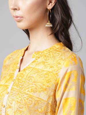 Shree Women Beige & Yellow Rayon Printed Kurta 5